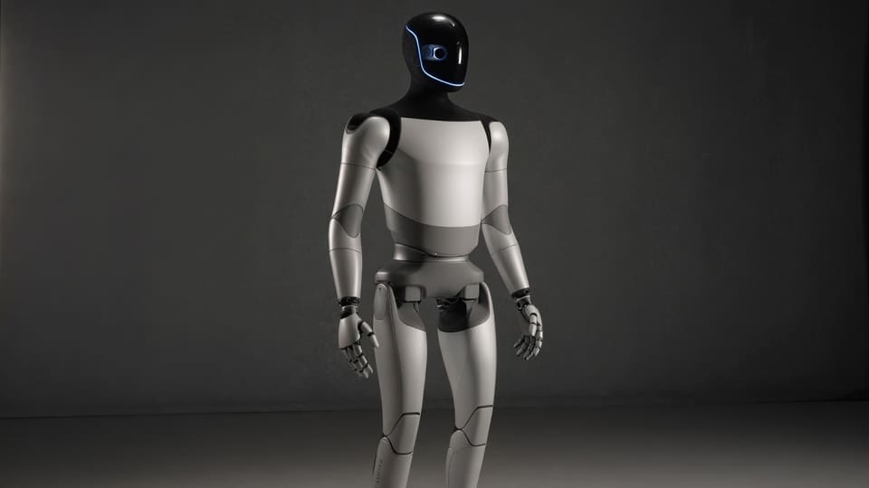 Humanoid robot butler in a dark studio
