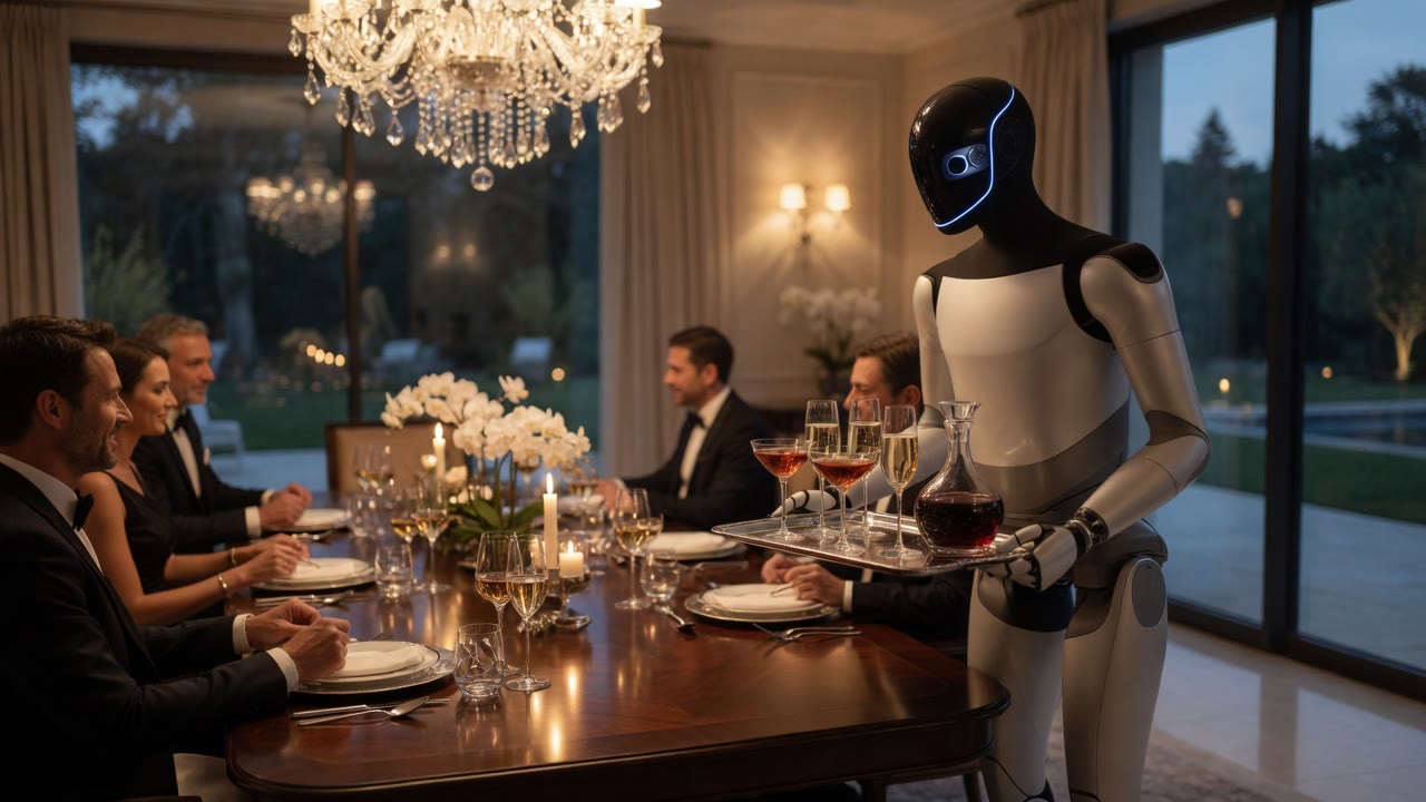 Humanoid robot butler on an event stage